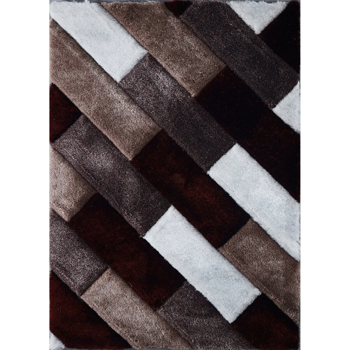 "3D Shaggy" Hand Tufted Shag Area Rug in Parquette Design