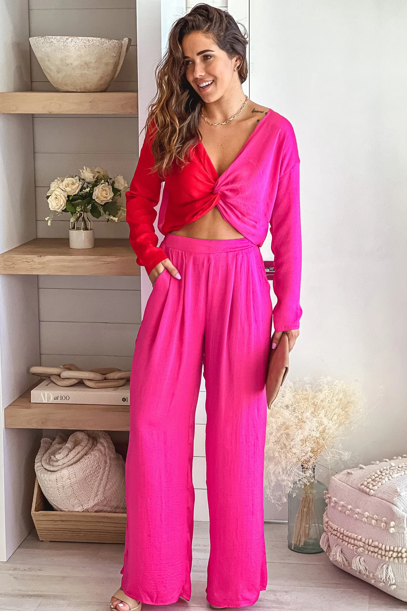 Red And Pink Top And Pants Set