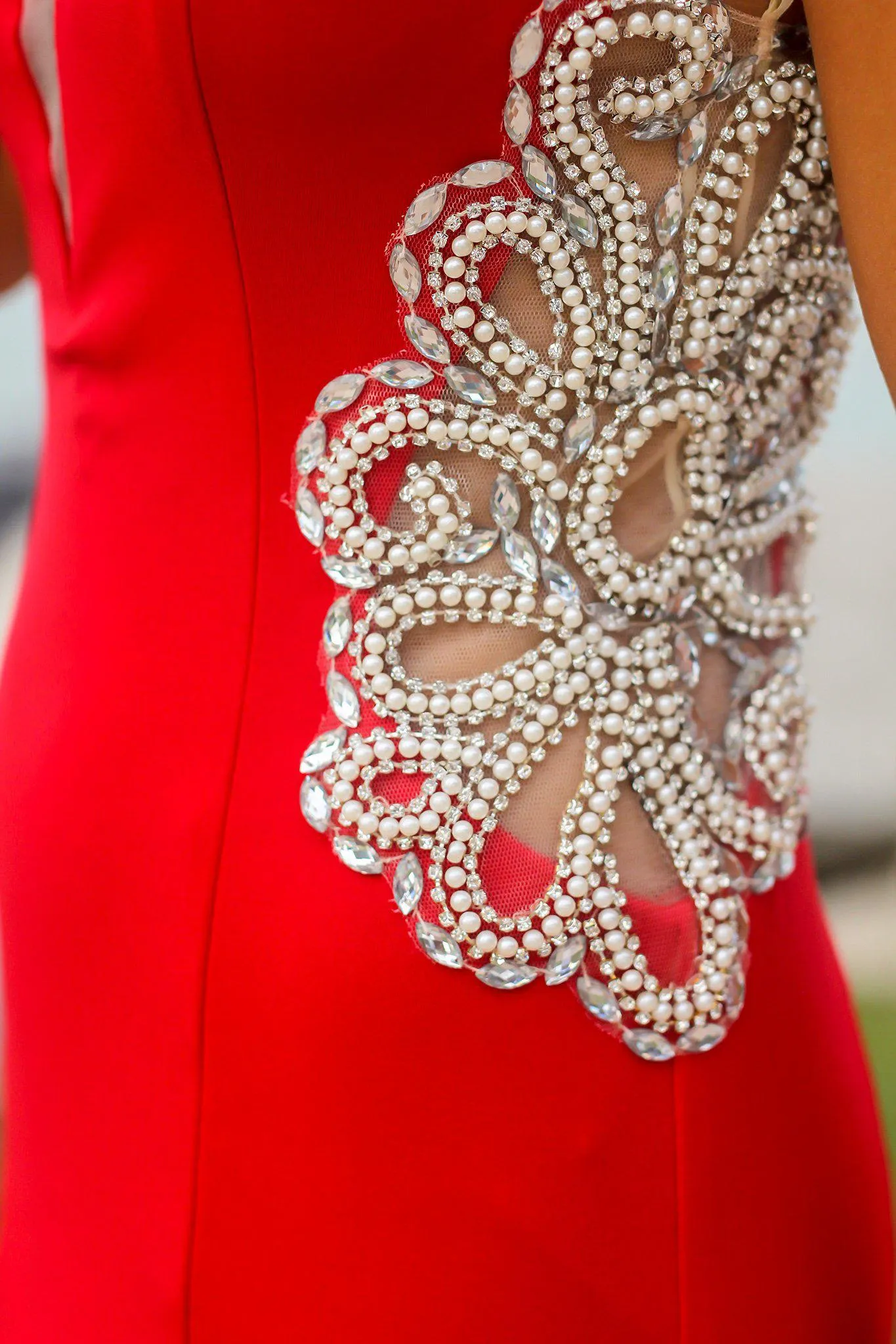 Red Maxi Dress with Jeweled Detail