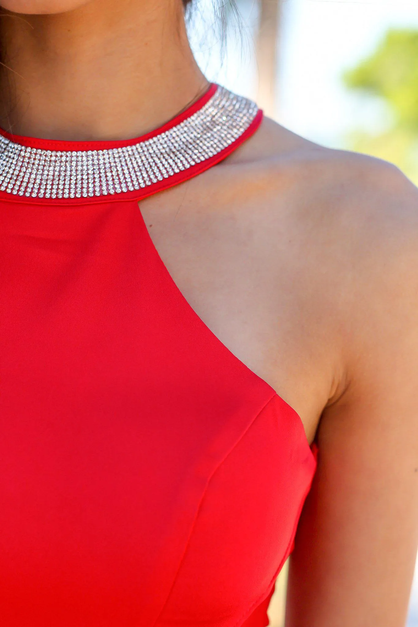 Red Maxi Dress with Tulle Back