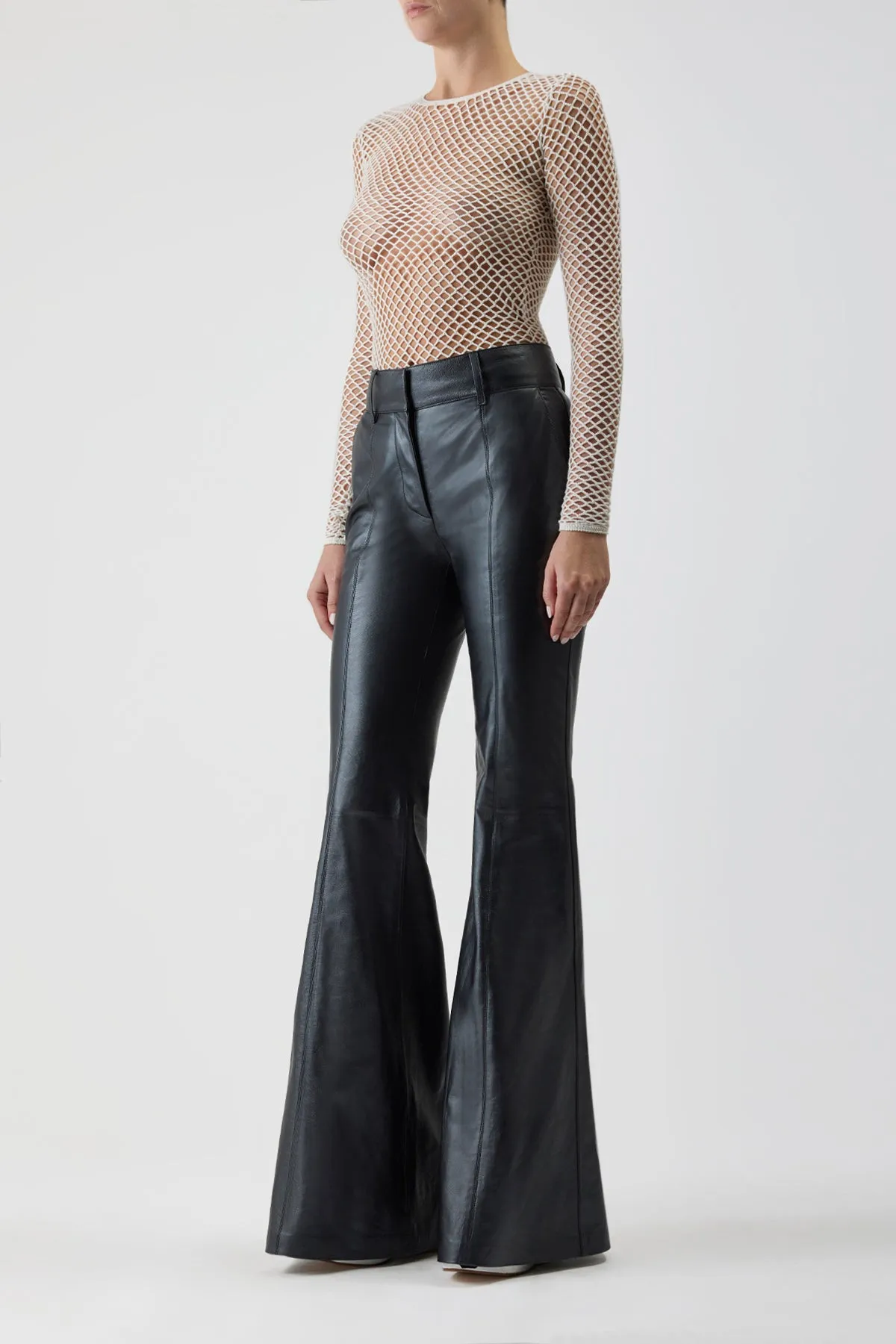 Rhein Pant in Black Metallic Nappa Leather