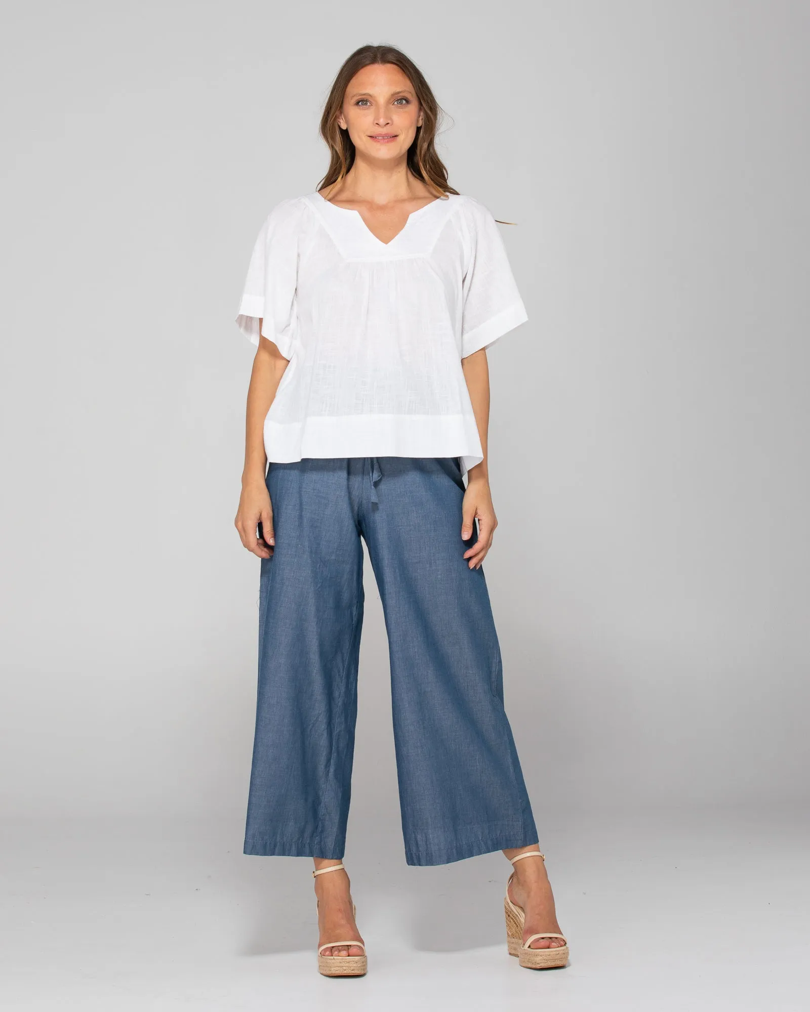 Ria Pant With Pockets - Blue Chambray