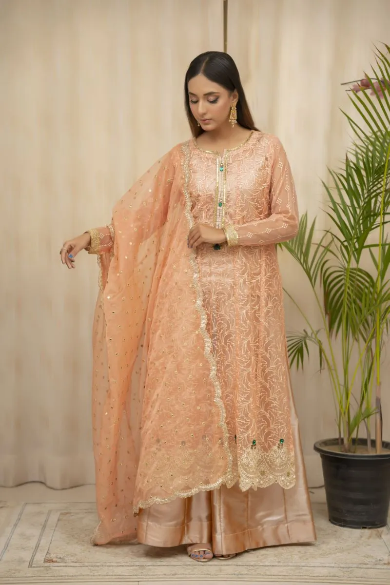 Sadia Aamir - Jhankar - Coral  - Organza - 4 Piece