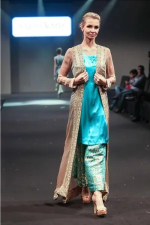 Sadia Aamir - Nefertiti Blue - Turquoise & Beige - Silk, Chiffon & Jamawar - 3 Piece