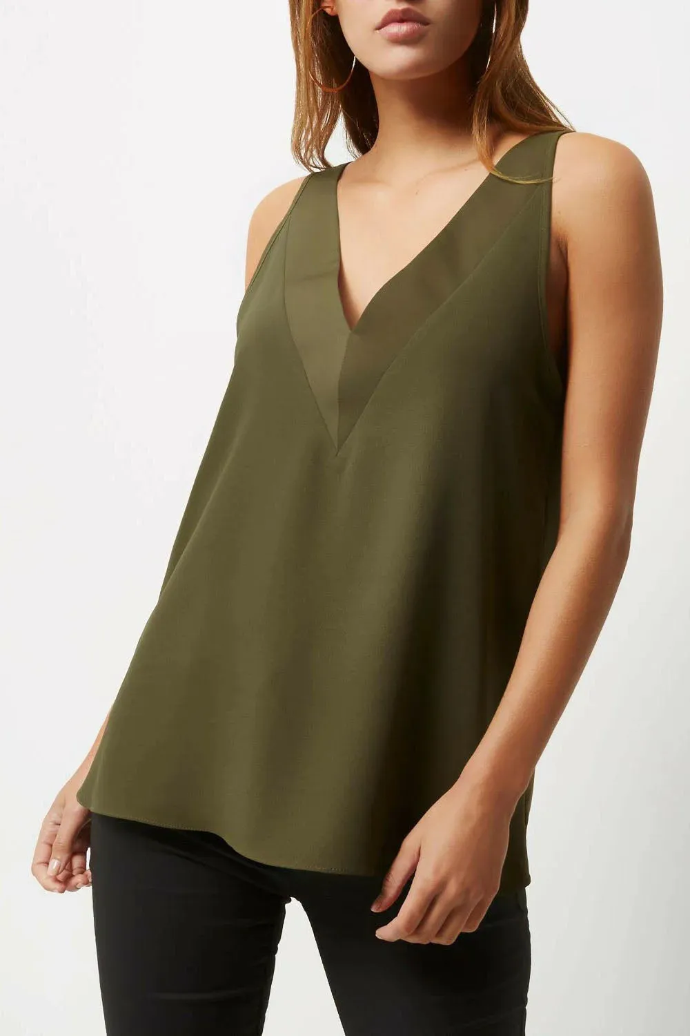 Satin V Neck Swing Top