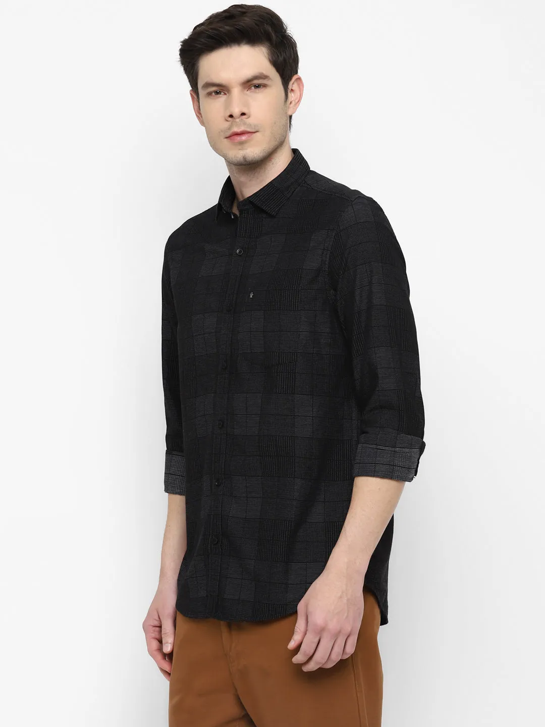 Self Design Black Slim Fit Causal Shirt