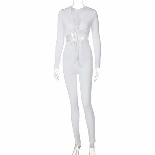 Sexy Tie-up Hollow-out Long-sleeved Jumpsuit