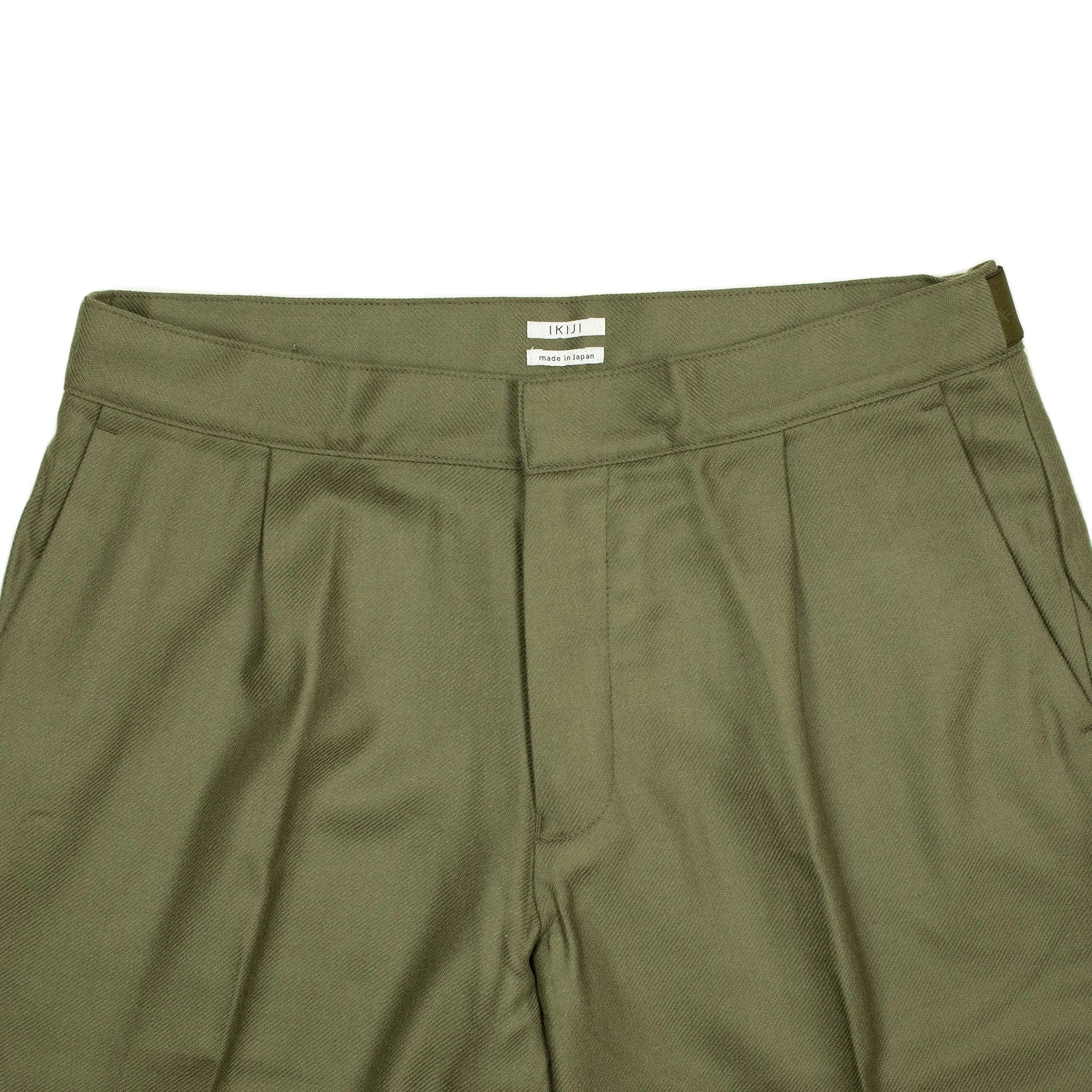 Side tab trousers in deep sage wool twill