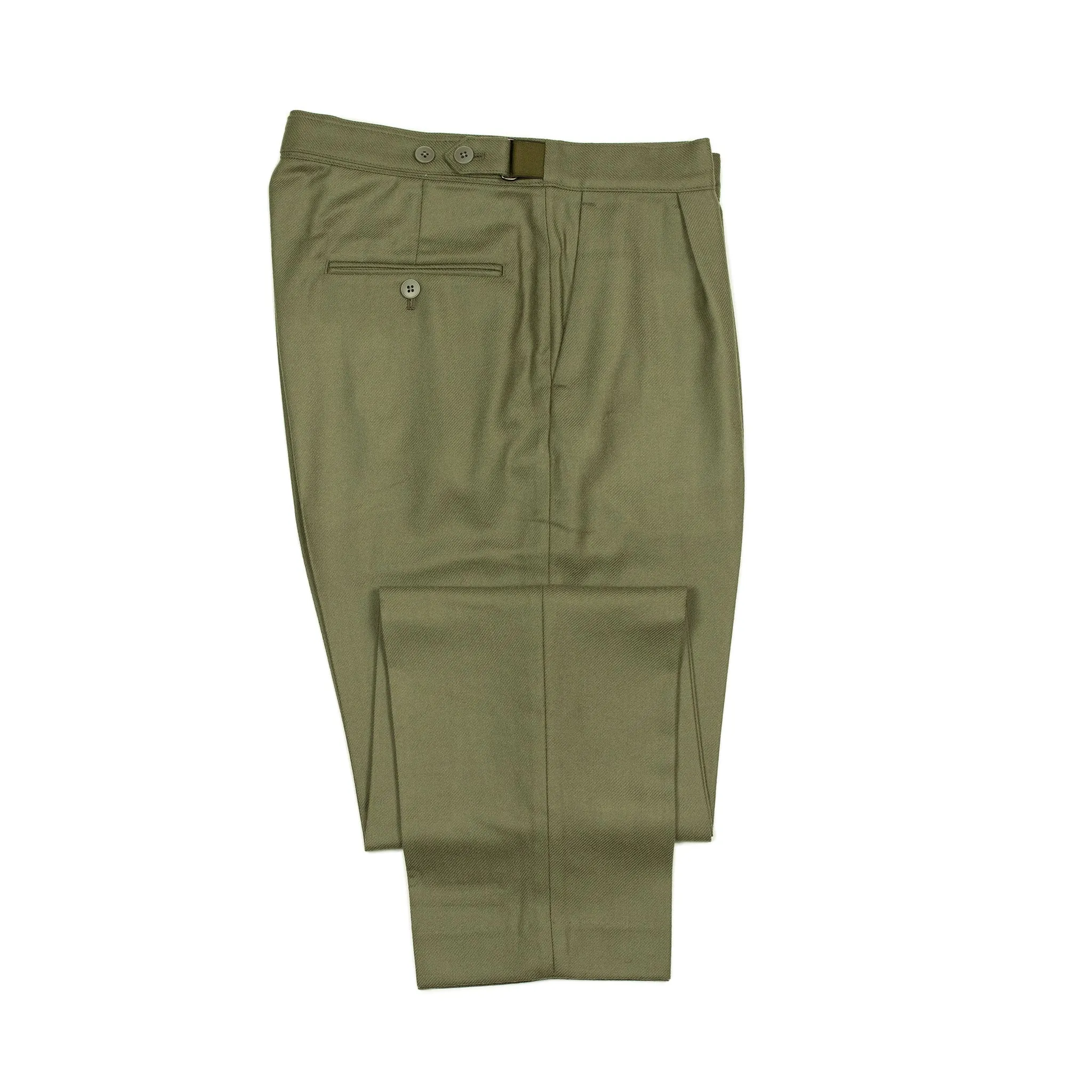 Side tab trousers in deep sage wool twill