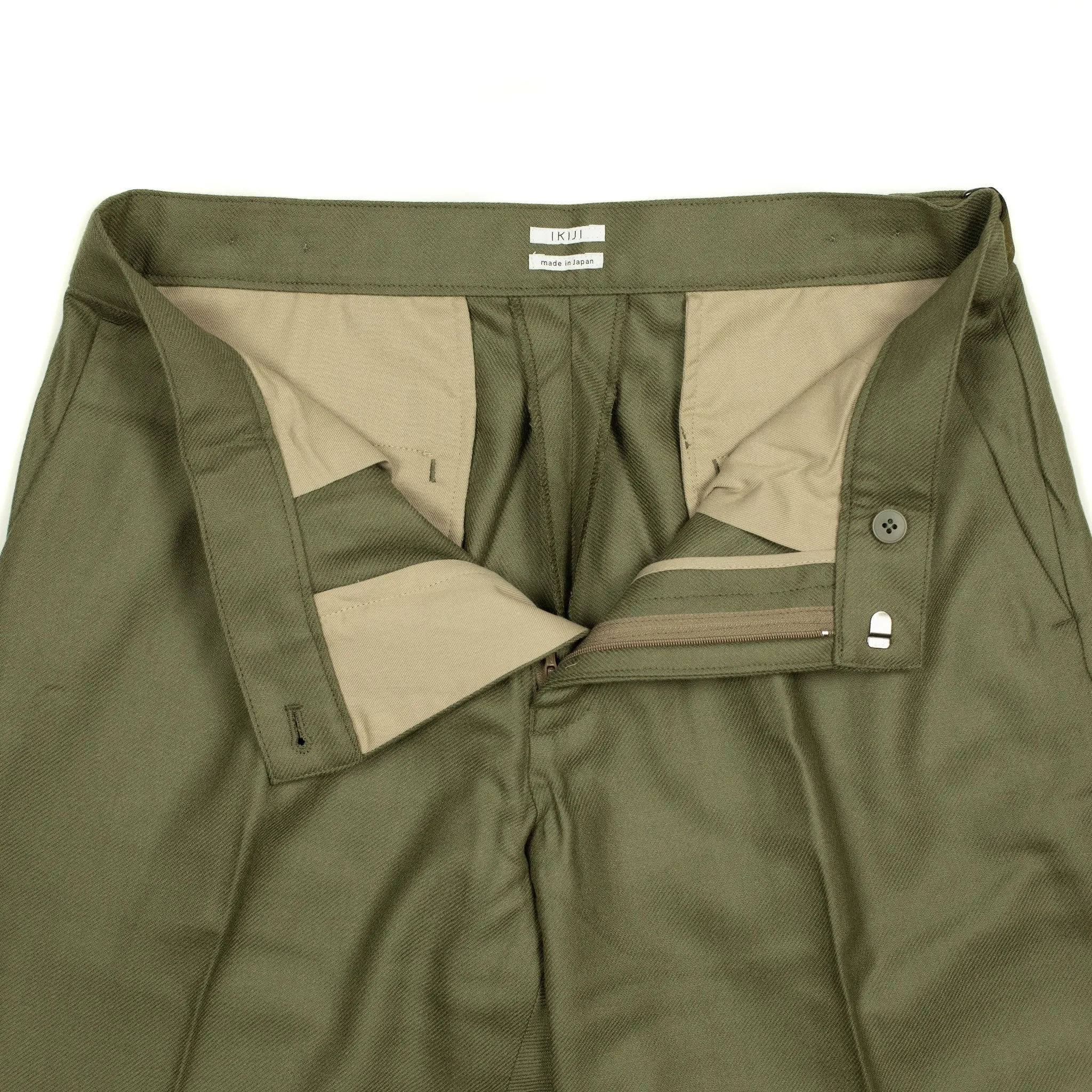 Side tab trousers in deep sage wool twill