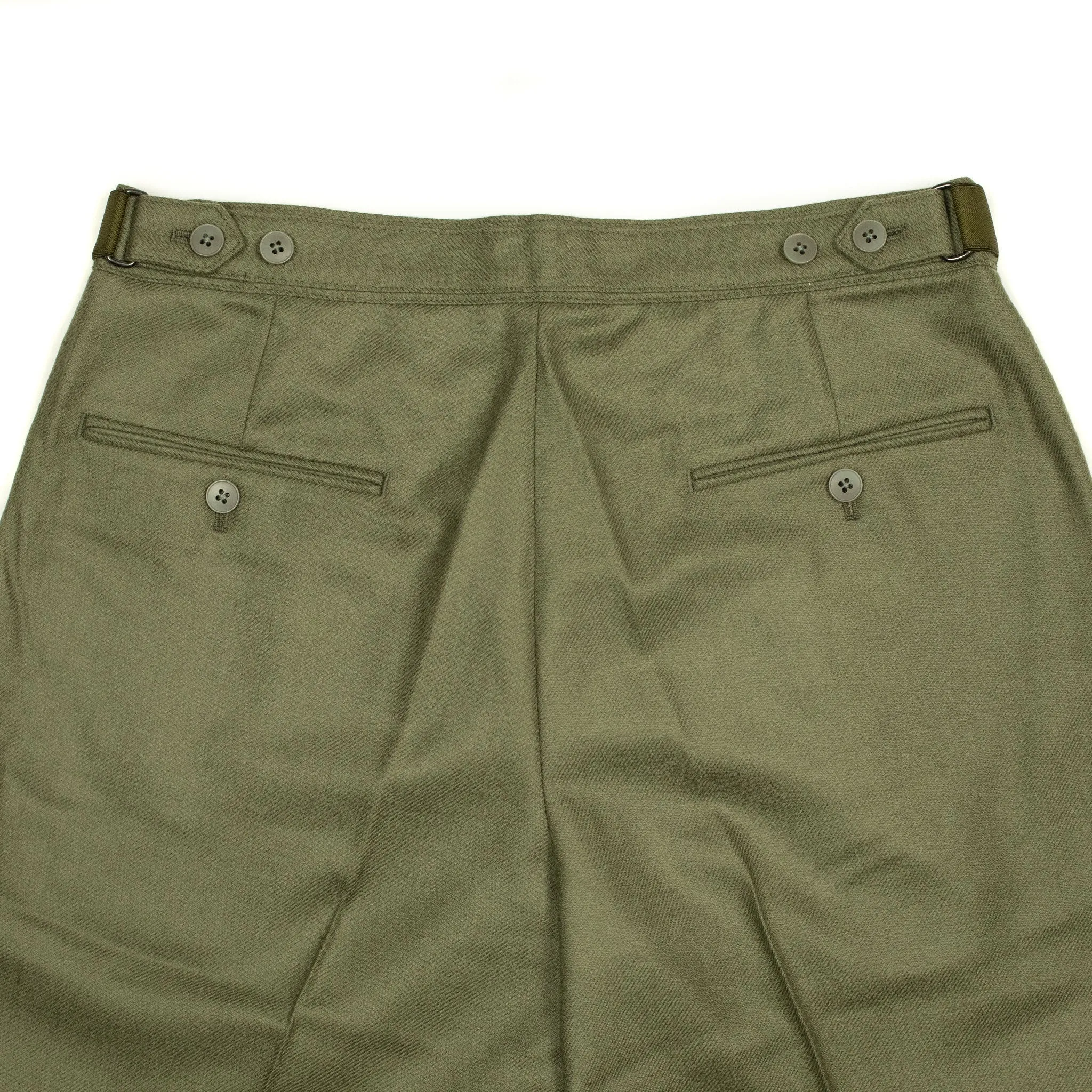 Side tab trousers in deep sage wool twill