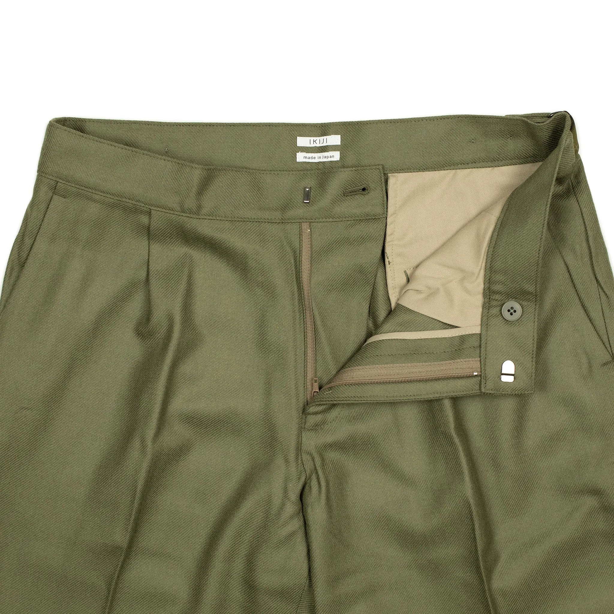 Side tab trousers in deep sage wool twill