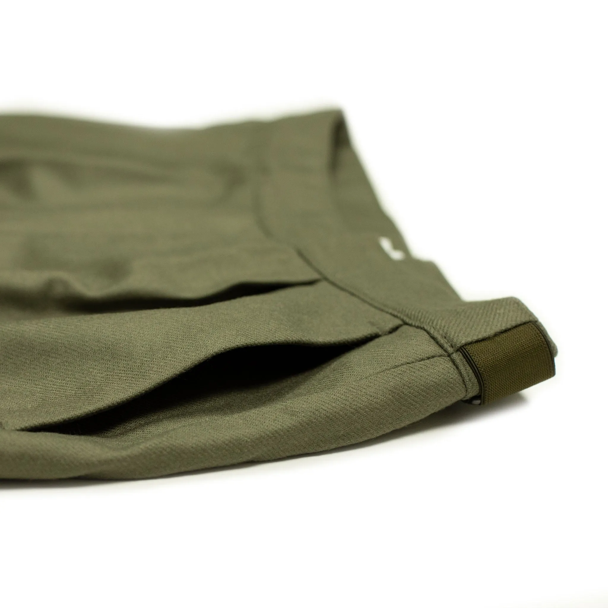 Side tab trousers in deep sage wool twill