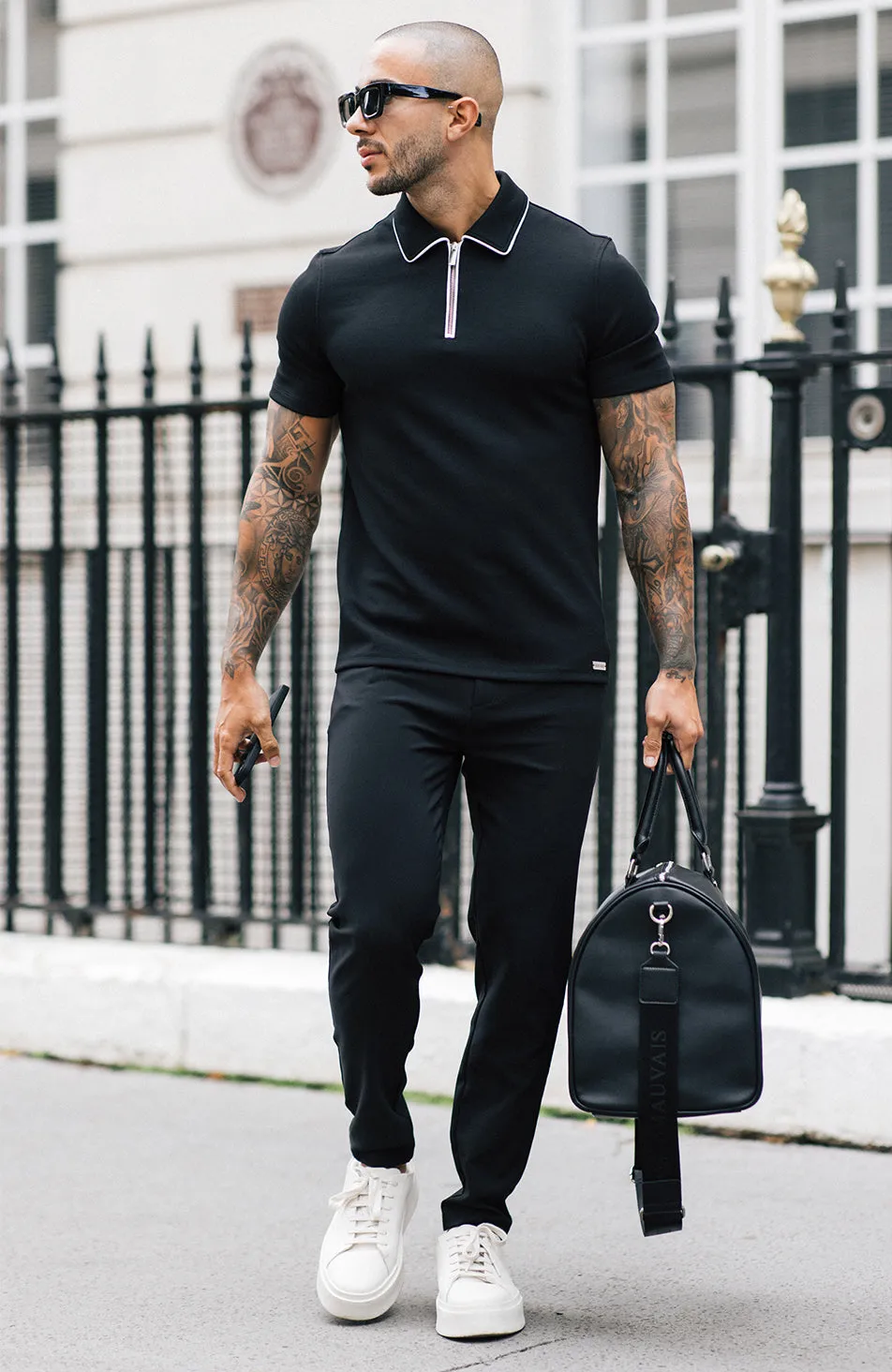 Signature Slim Tipping Polo in Black