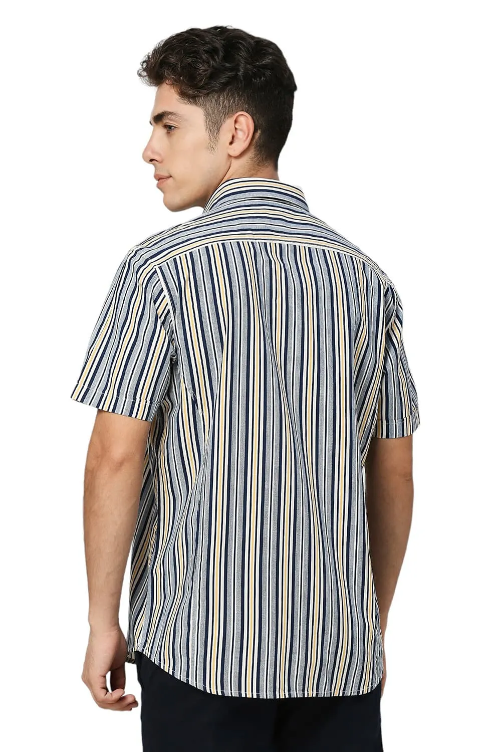 Slim Fit Cotton Viscose Twill Stripe Halfsleeves Shirt