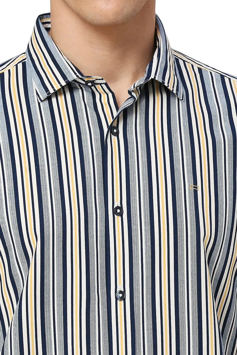 Slim Fit Cotton Viscose Twill Stripe Halfsleeves Shirt