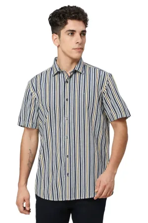 Slim Fit Cotton Viscose Twill Stripe Halfsleeves Shirt