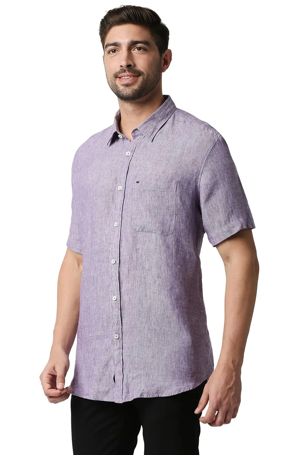 Slim Fit Linen Halfsleeves Shirt