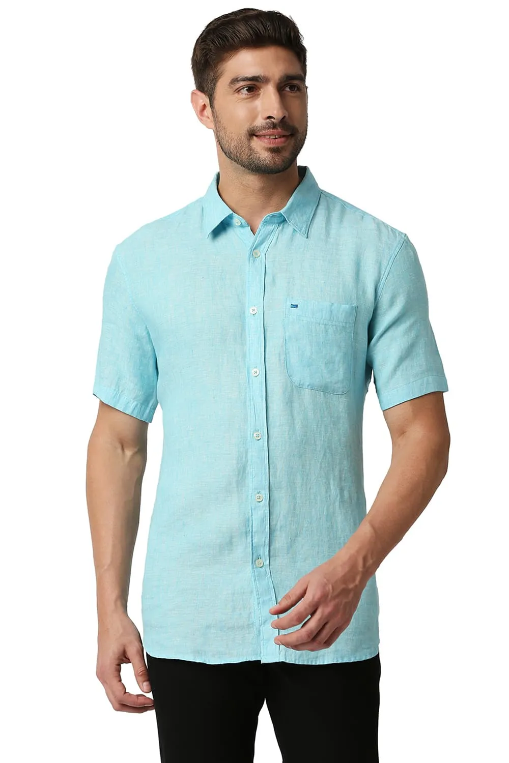 Slim Fit Linen Halfsleeves Shirt