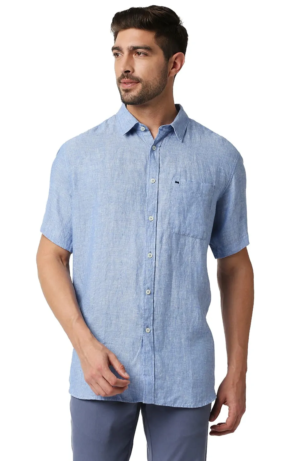 Slim Fit Linen Halfsleeves Shirt