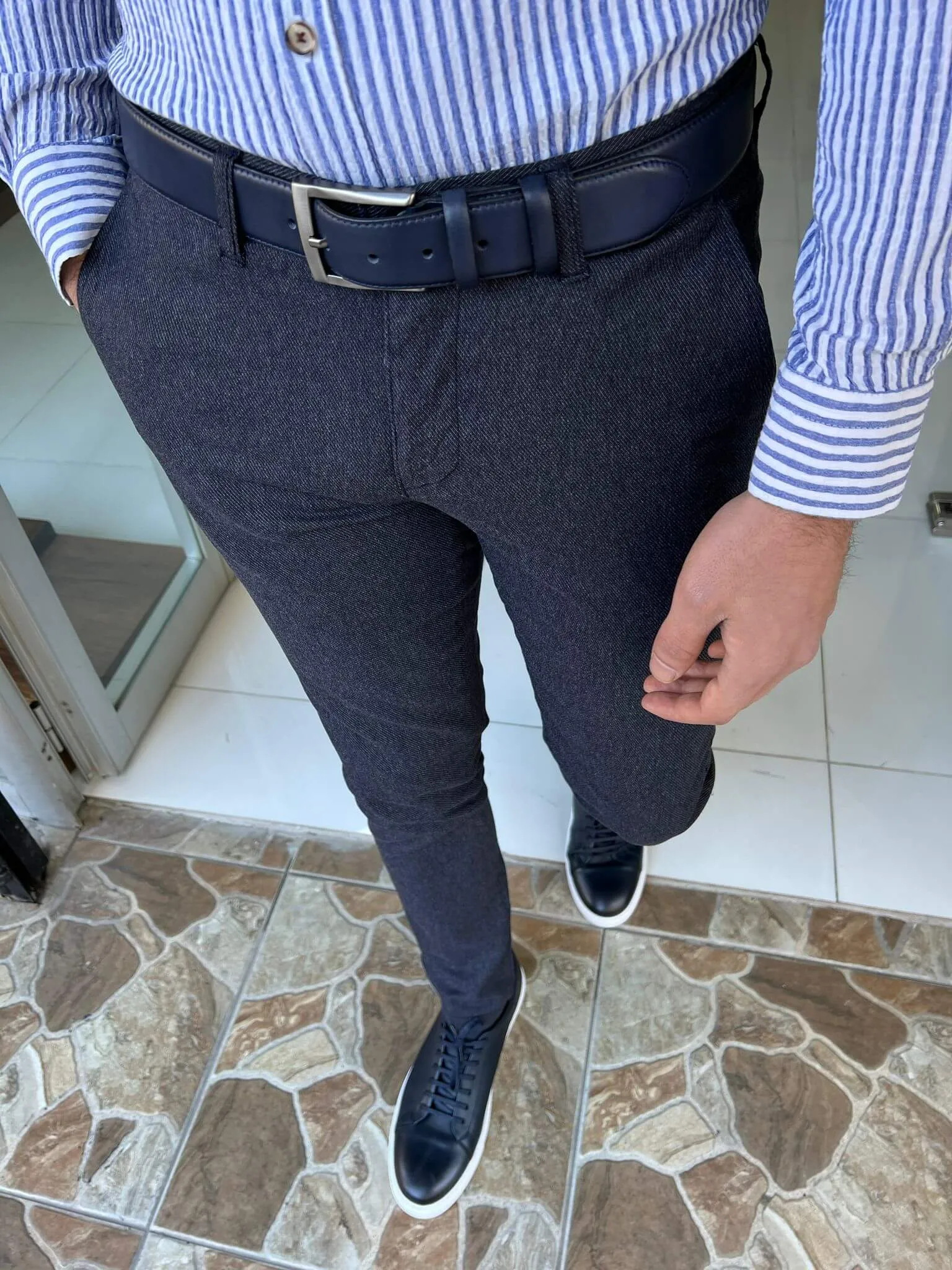 Slim Fit Navy Blue Pants