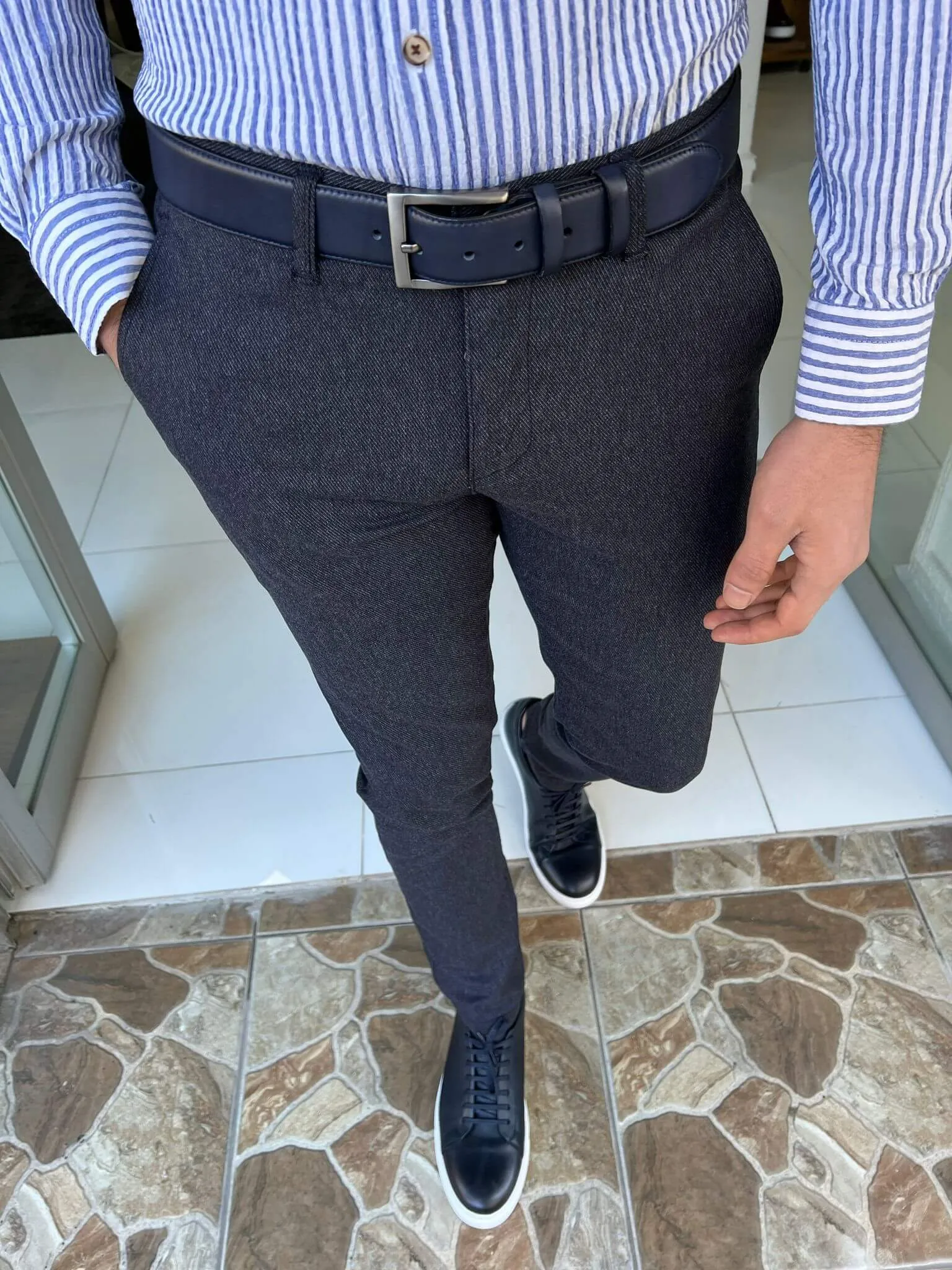 Slim Fit Navy Blue Pants