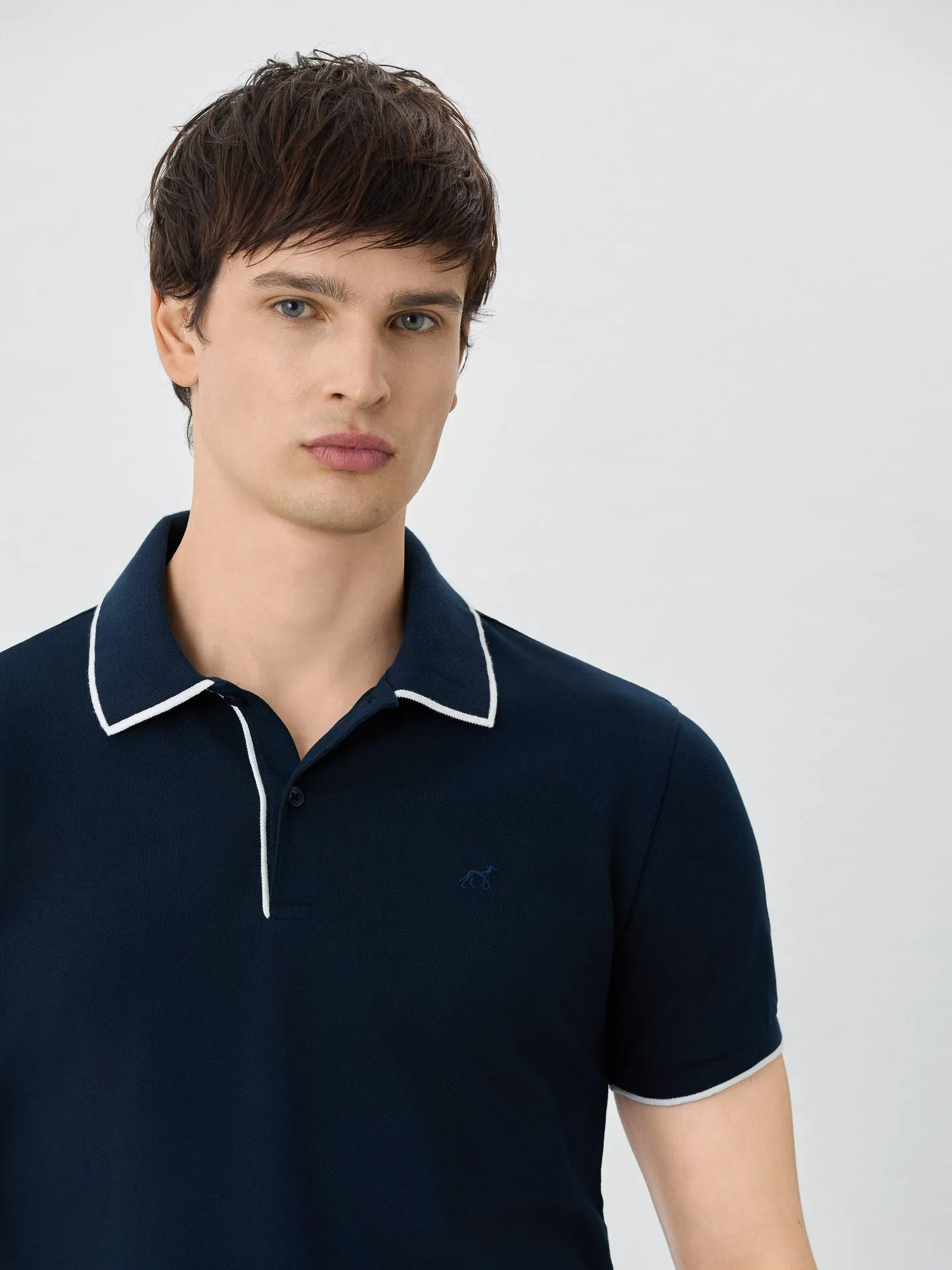 Slim Fit Piqué Polo With Logo Embroidery In Cotton Blend