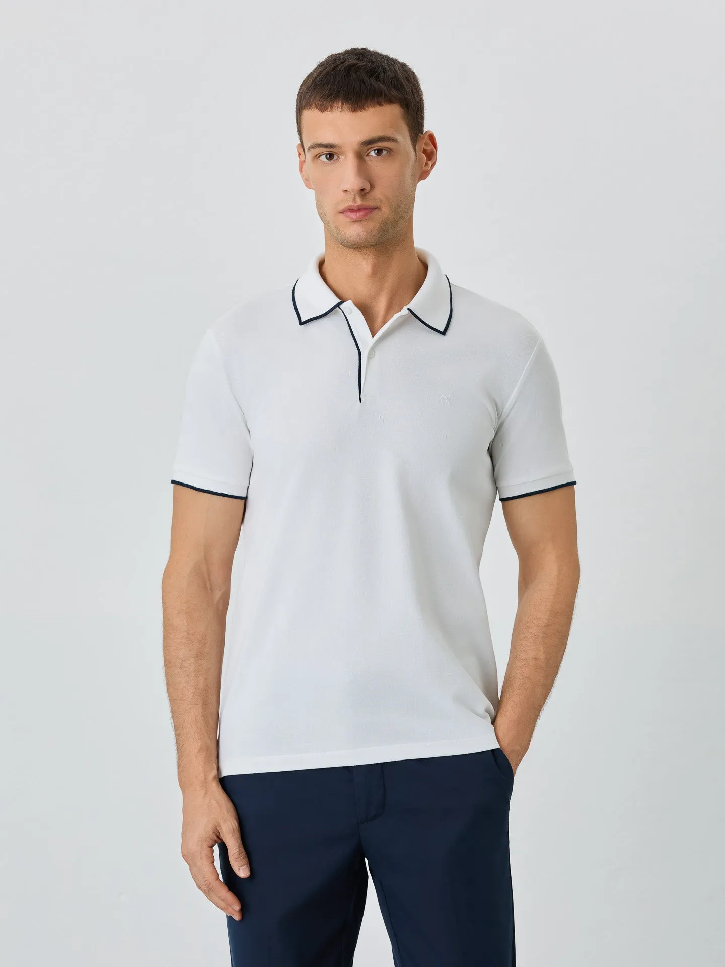 Slim Fit Piqué Polo With Logo Embroidery In Cotton Blend