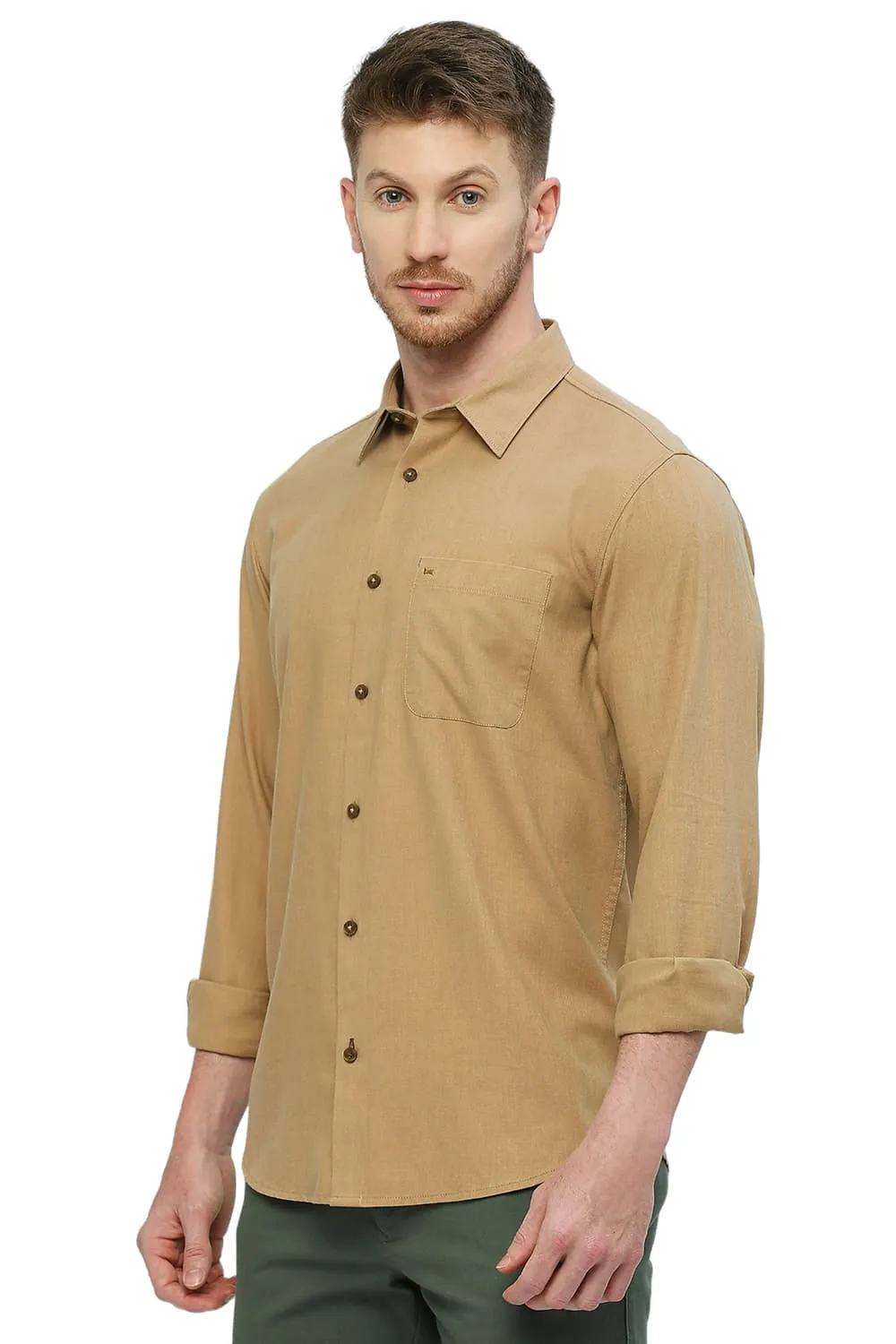 Slim Fit Polyester Cotton Lyocel Twill Melange Shirt