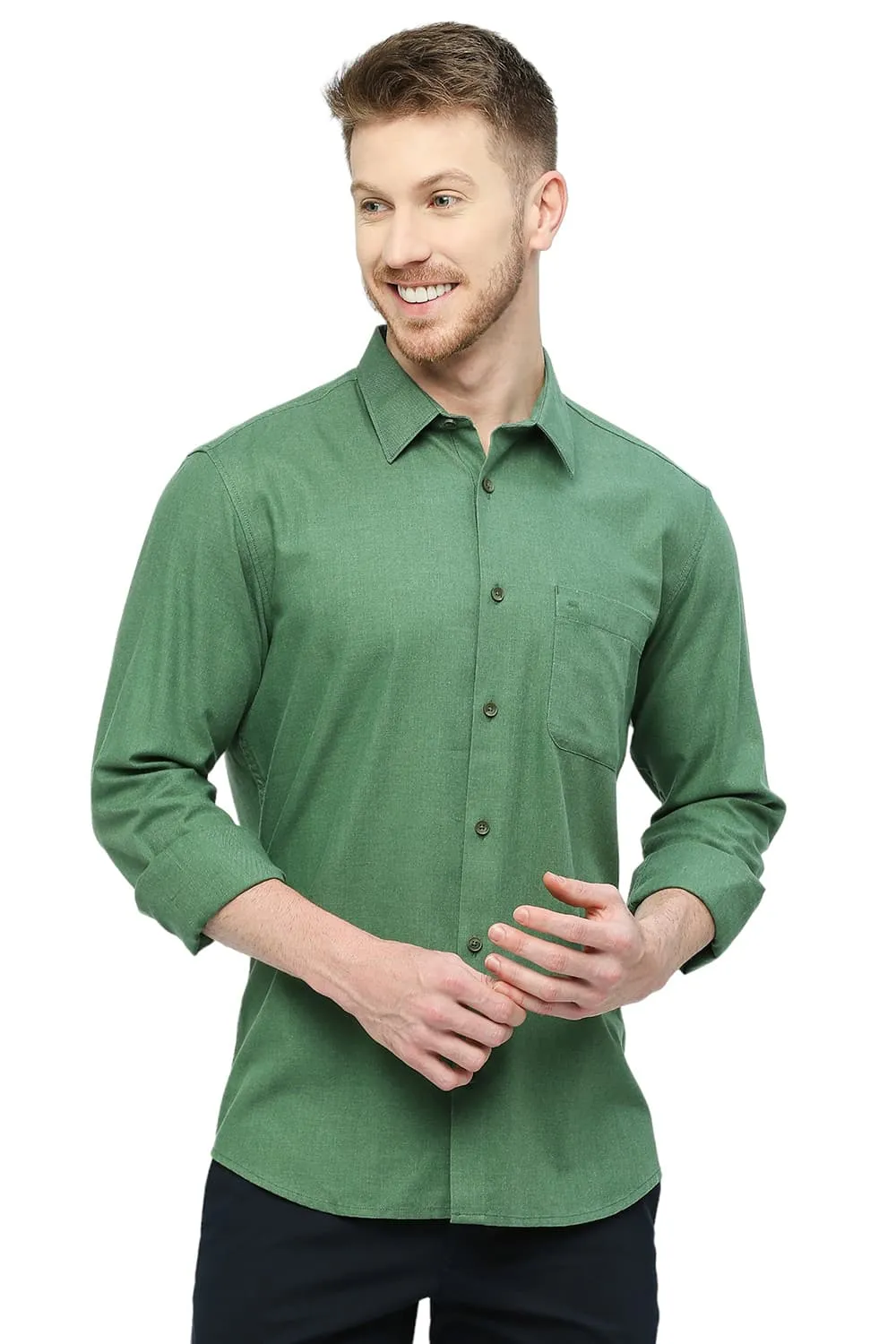 Slim Fit Polyester Cotton Lyocel Twill Melange Shirt