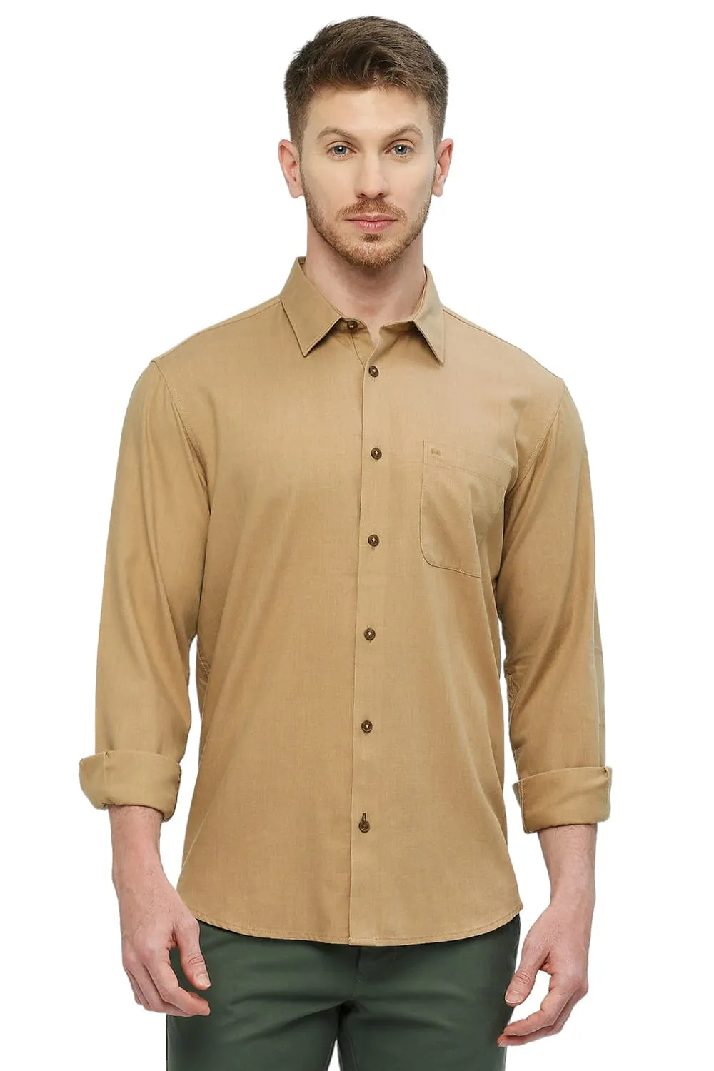 Slim Fit Polyester Cotton Lyocel Twill Melange Shirt