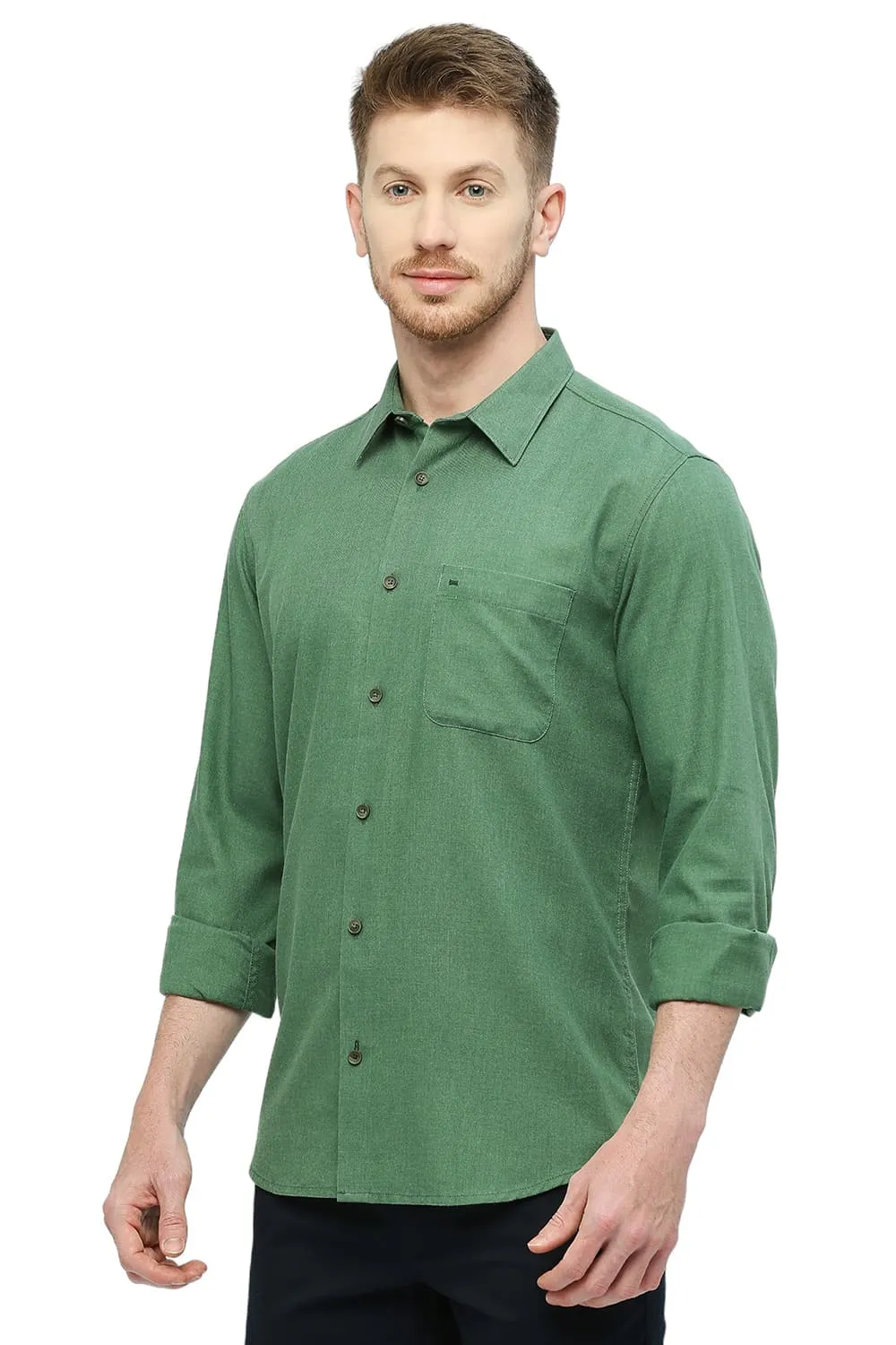 Slim Fit Polyester Cotton Lyocel Twill Melange Shirt