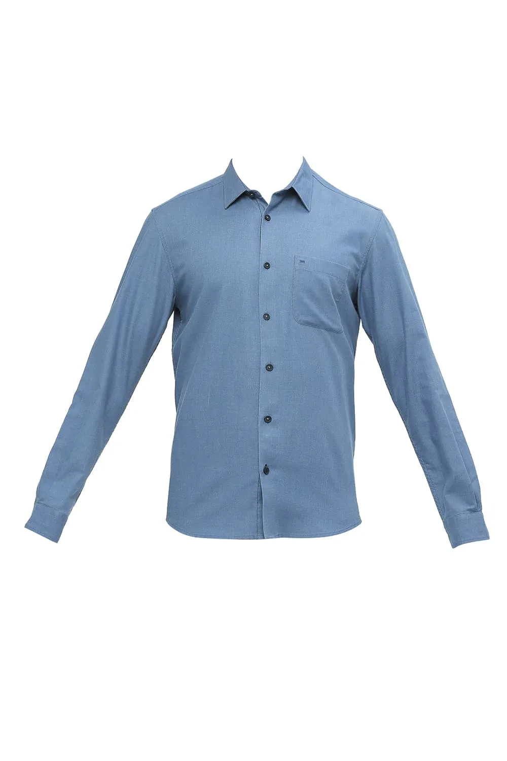 Slim Fit Polyester Cotton Lyocel Twill Melange Shirt