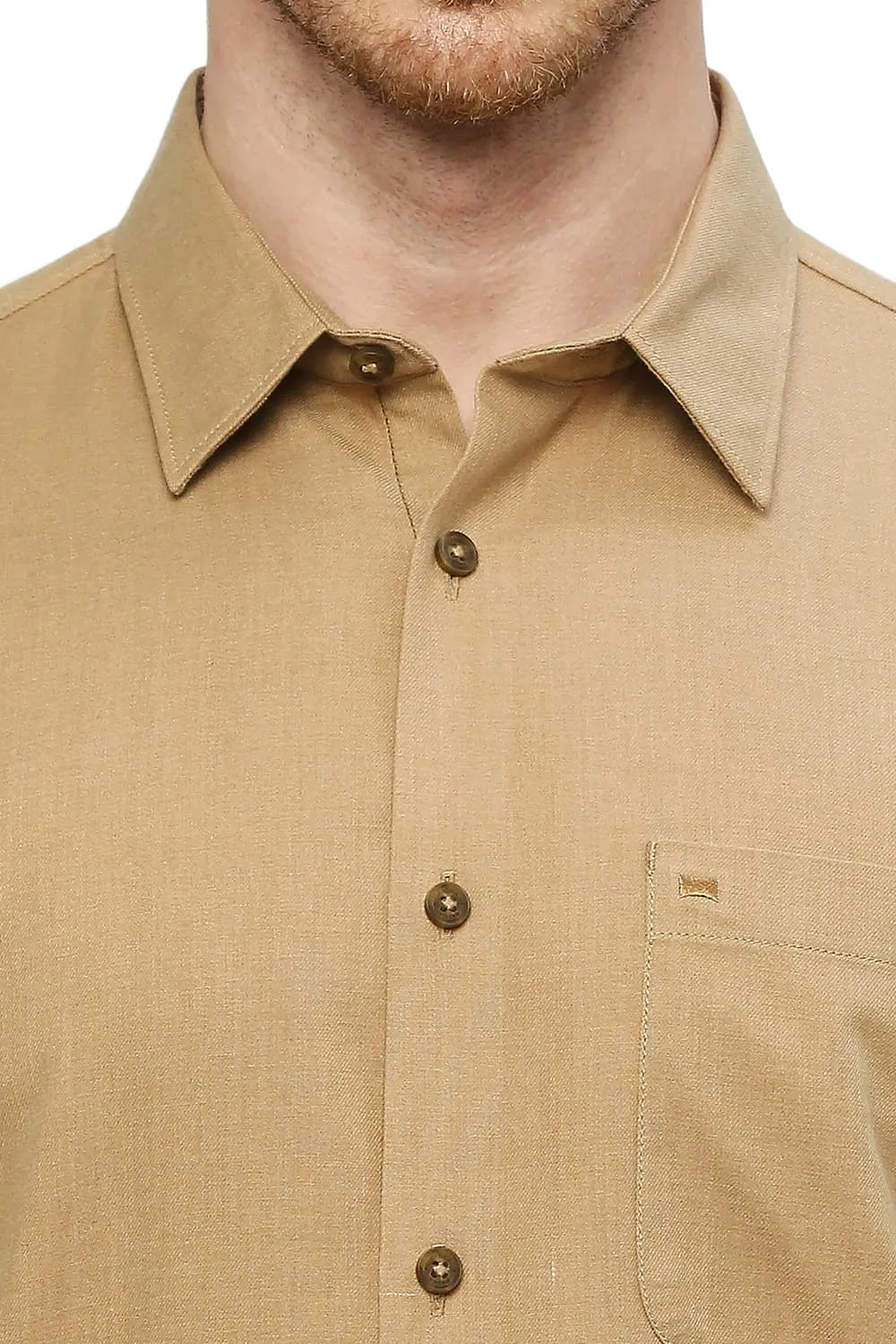 Slim Fit Polyester Cotton Lyocel Twill Melange Shirt