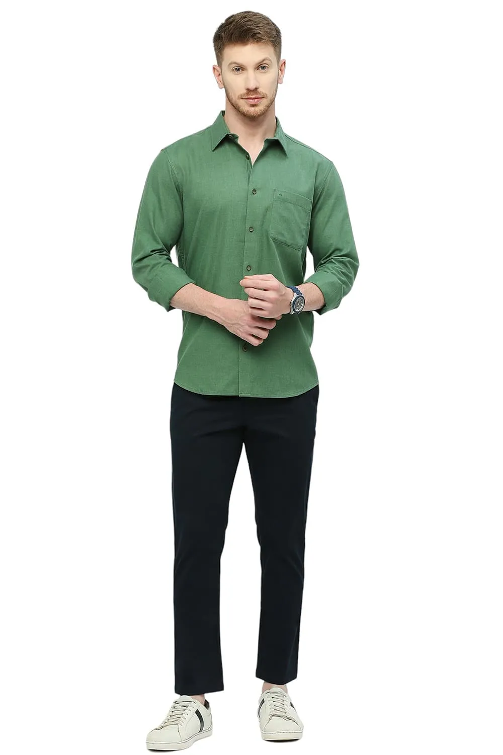 Slim Fit Polyester Cotton Lyocel Twill Melange Shirt