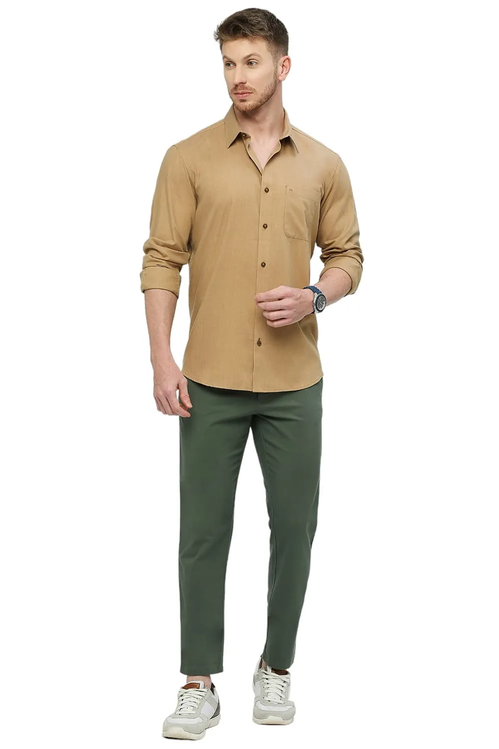 Slim Fit Polyester Cotton Lyocel Twill Melange Shirt