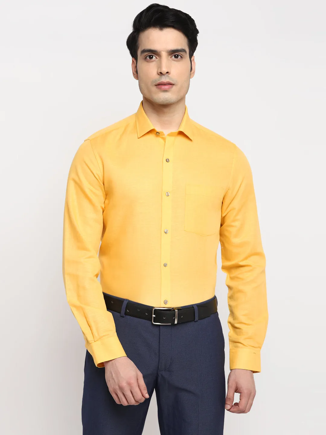 Solid Yellow Slim Fit Formal Shirt