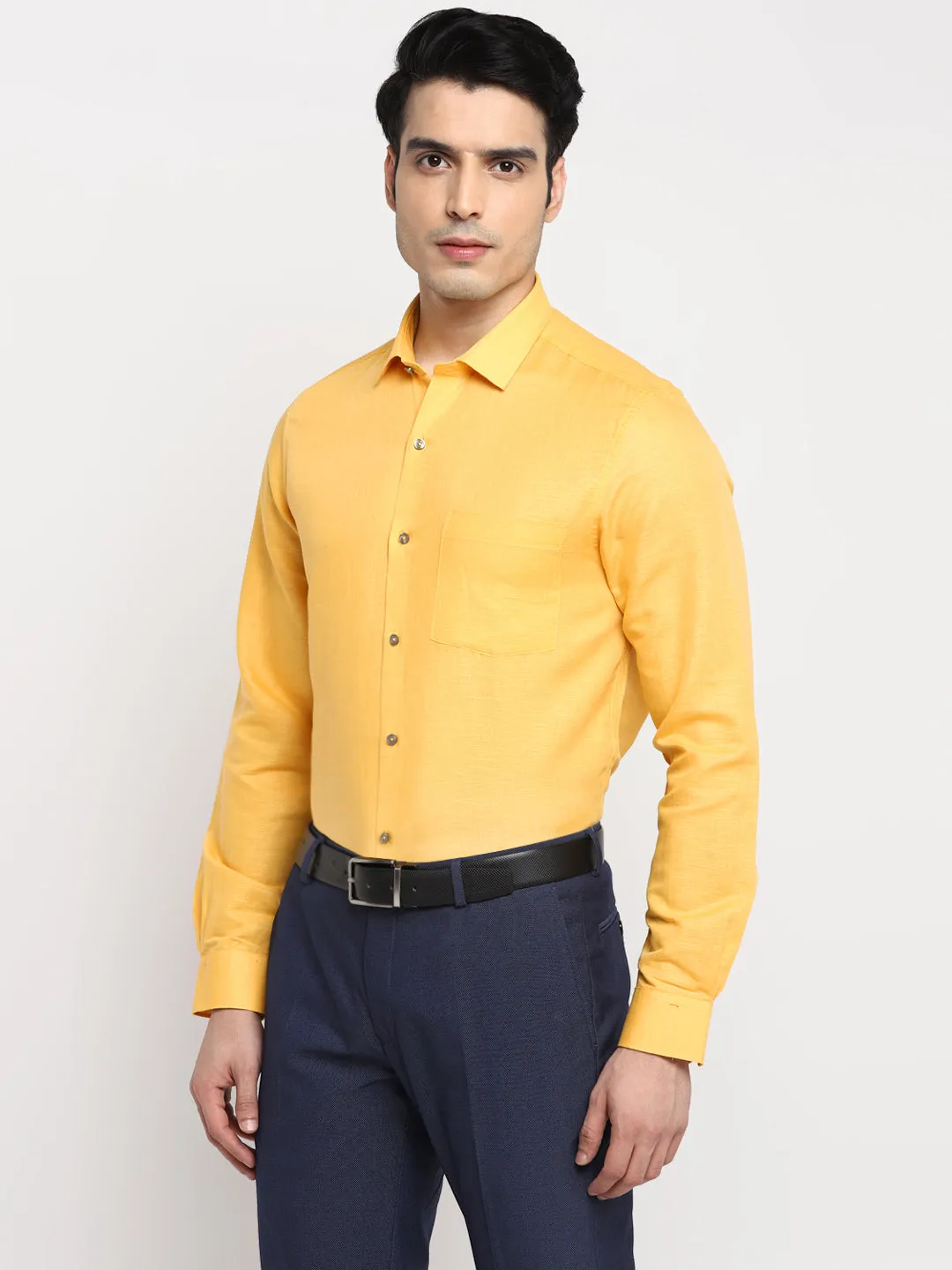 Solid Yellow Slim Fit Formal Shirt