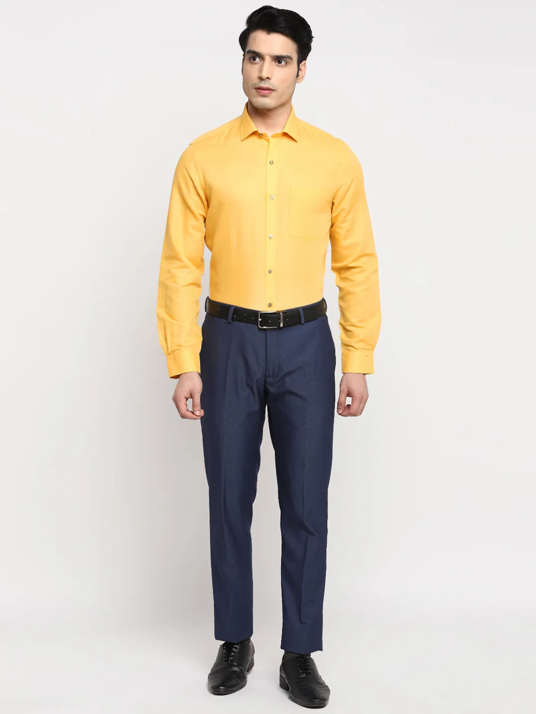 Solid Yellow Slim Fit Formal Shirt