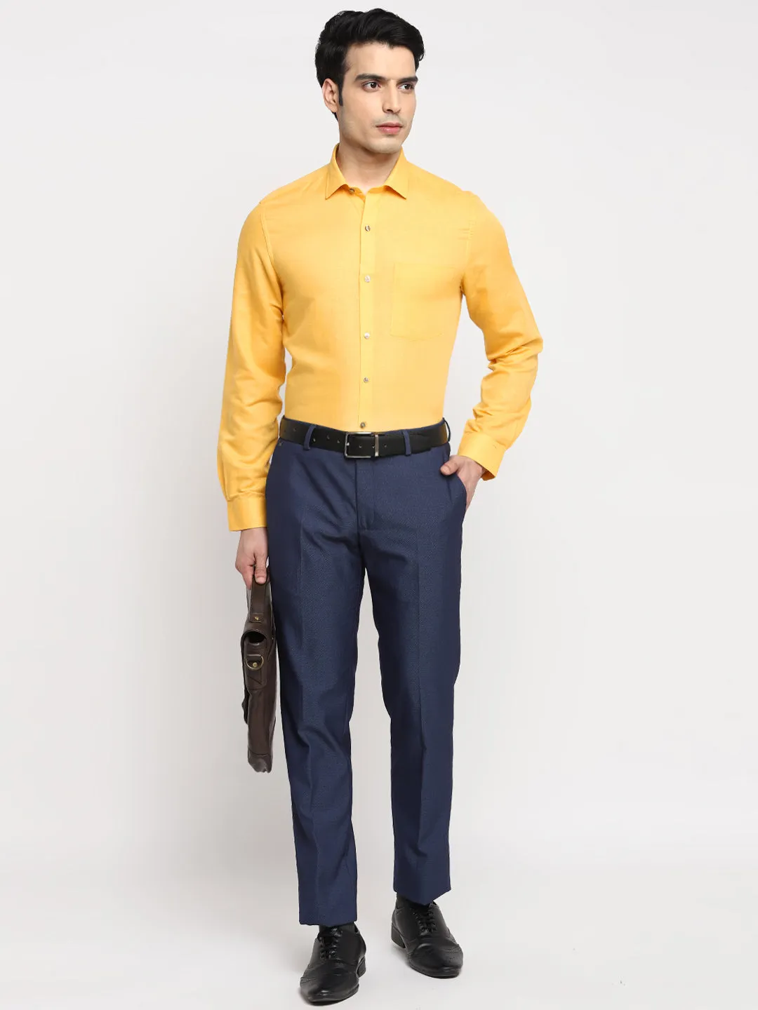 Solid Yellow Slim Fit Formal Shirt