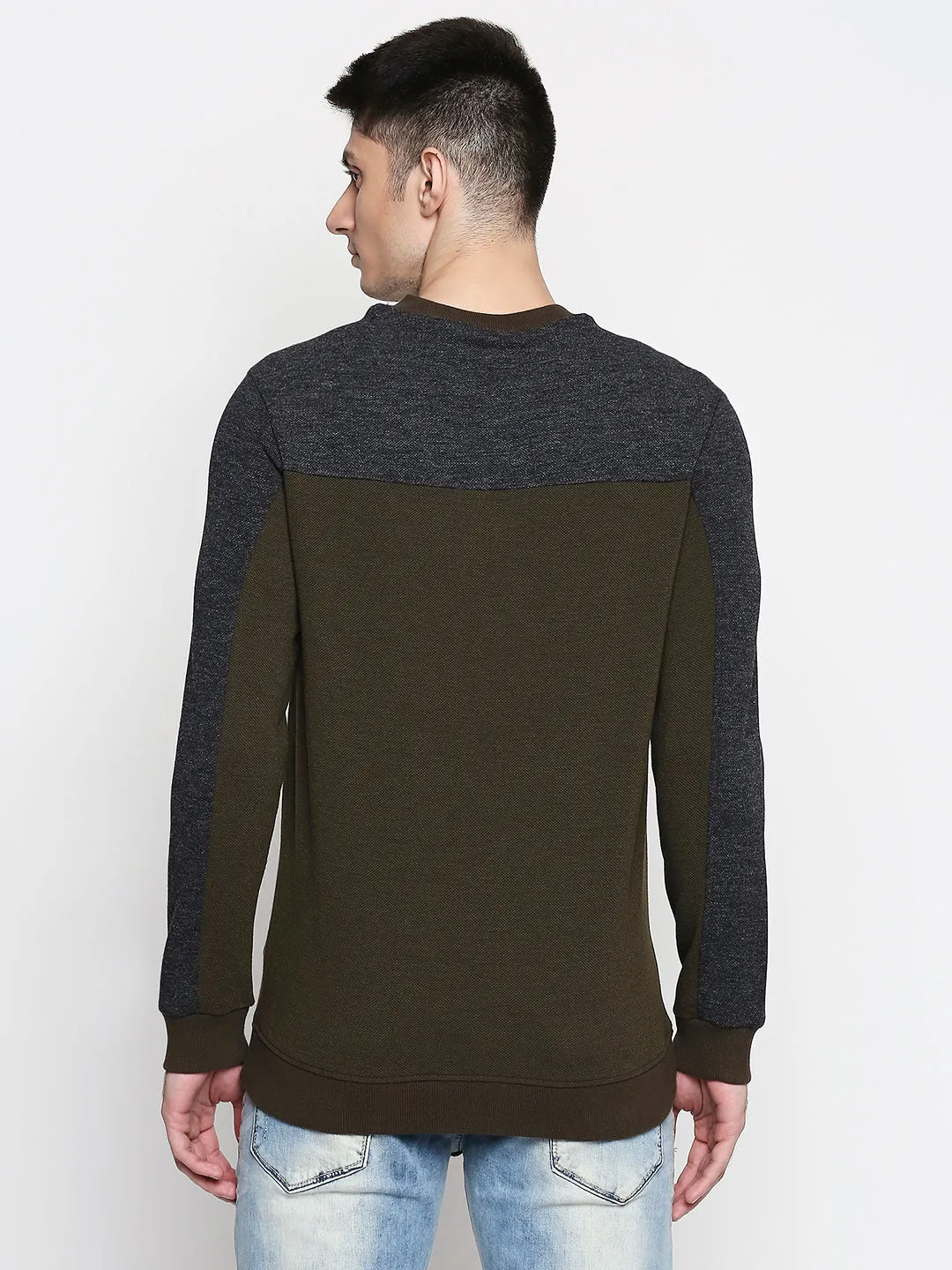 Spykar Cotton Blend Green Sweatshirt For Mens