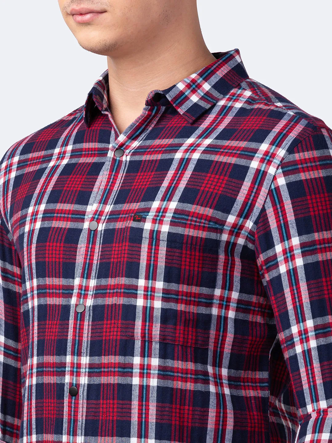 Spykar Men Deep Red Cotton Slim Fit Checkered Shirt