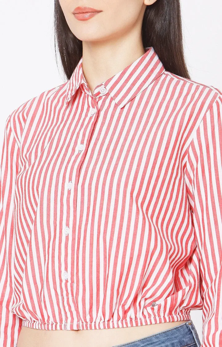 Spykar Slim Fit Red Cotton Women Shirt