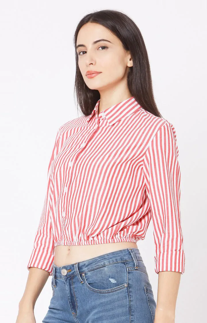 Spykar Slim Fit Red Cotton Women Shirt