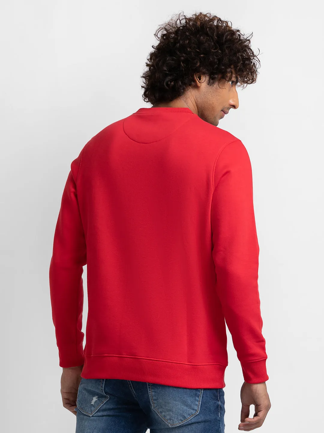 Spykar True Red Cotton Full Sleeve Round Neck Sweatshirt For Men