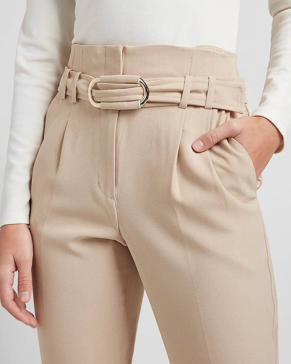 Super High Waisted Belted Ankle Pant in Beige