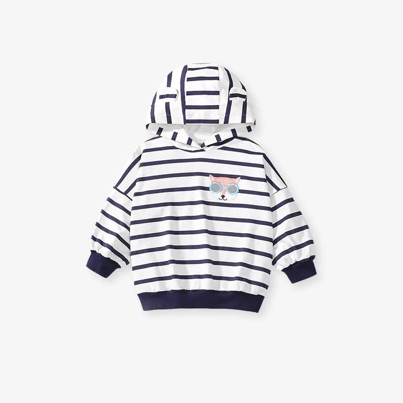 Toddler/Kid Girl Fox Embroidery Design Striped Sweatshirt with Pants Set