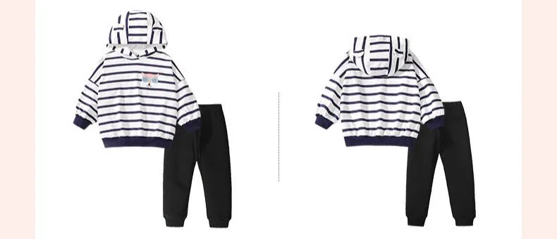 Toddler/Kid Girl Fox Embroidery Design Striped Sweatshirt with Pants Set