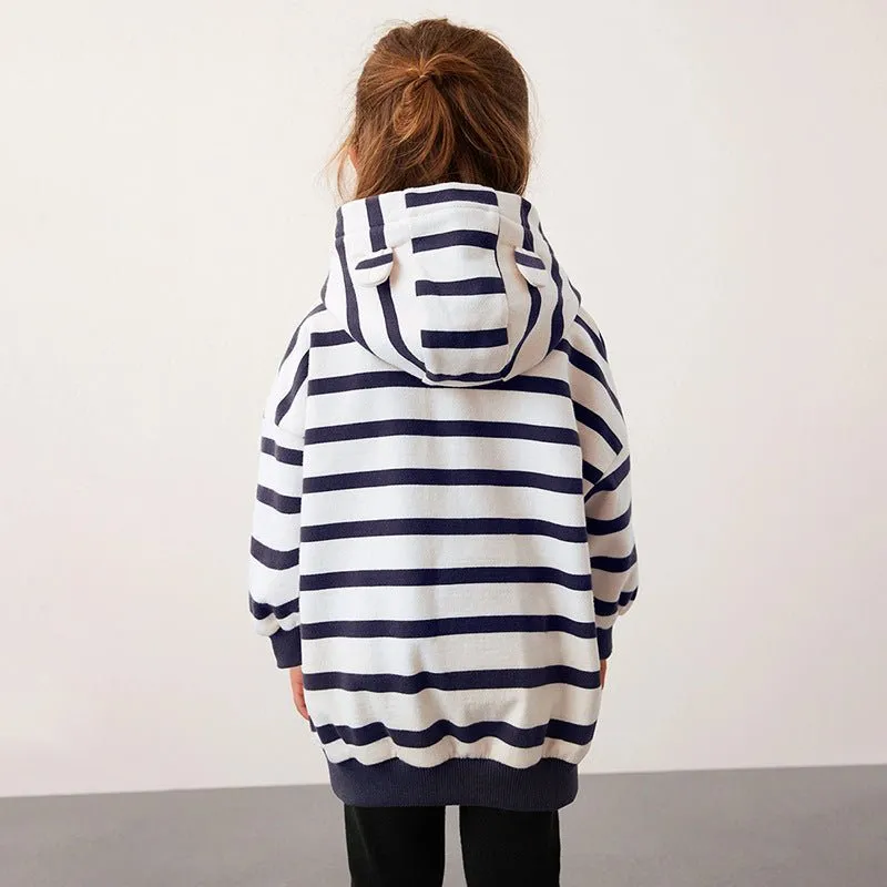 Toddler/Kid Girl Fox Embroidery Design Striped Sweatshirt with Pants Set