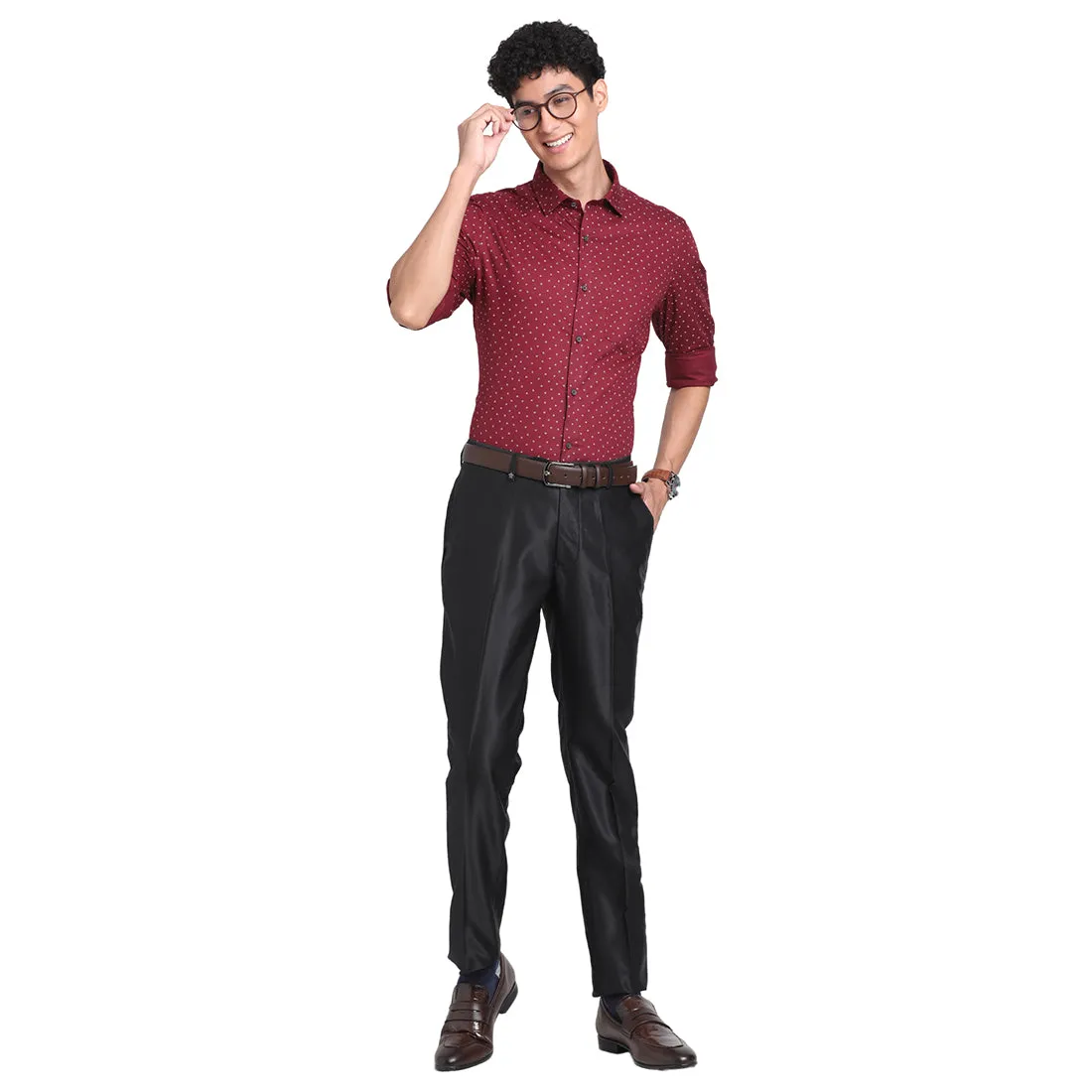 Turtle Men Pure Cotton Maroon Printed Slim Fit Formal Shirts